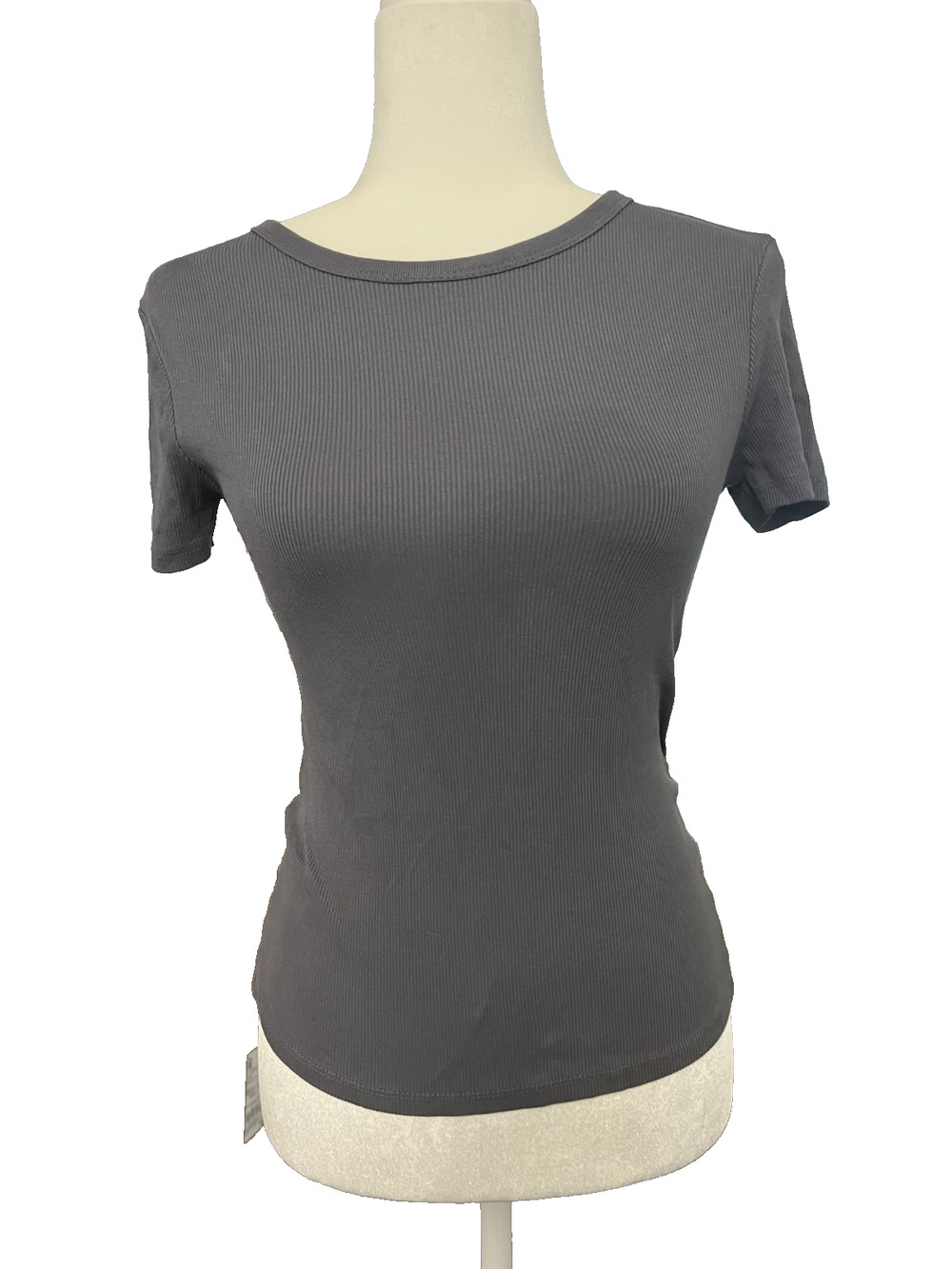 Womens H&M Size Small Gray Ribbed Tee Shirt Basics Minimalist Classic Pullover